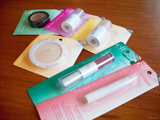 e.l.f. Mini Haul: Clarifying Pressed Powder, All Over Cover Stick, All Over Colour Stick, Duo Eye Shadow Cream, Plumping Lip Glaze, Super Glossy Lip Shine, Therapeutic Conditioning Lip Balm